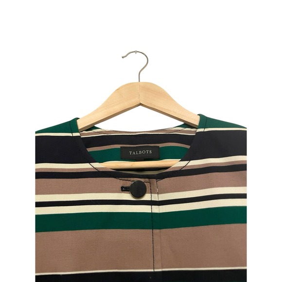 Talbots Striped Blazer Jacket‎ Women Size 12 Tan Green Blue 4 Button Career - Picture 3 of 7